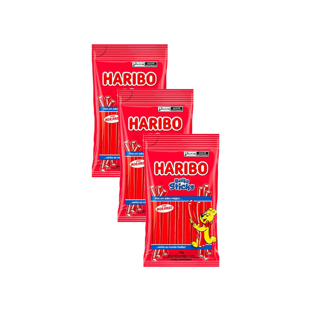 Kit 3 Bala Haribo Sticks Morango 70g | Shopee Brasil