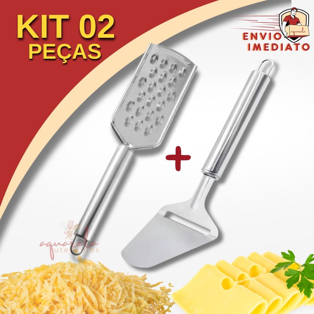 Kit Fatiador Queijo + Ralador Grosso Cozinha Inox Premium pa