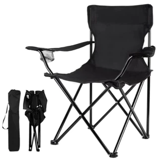 Cadeira Dobrável Aço Inox Com Porta Copos Pesca Praia Acampamento Camping Com Bolsa B