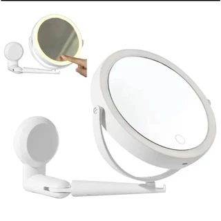 Espelho Giratório 360° LED 3 Tons, Aumento 5x, Touch, Bateria Recarregável com Fixação na Parede