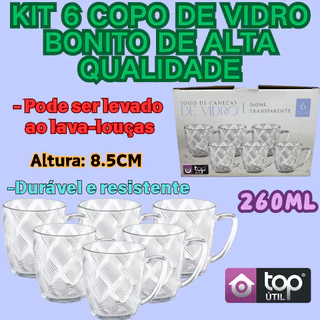 Kit 6 Copo De Vidro 260ml Transparente Elegante Nova Moda E De Alta Qualidade Durável E Resistente em Oferta na Shopee