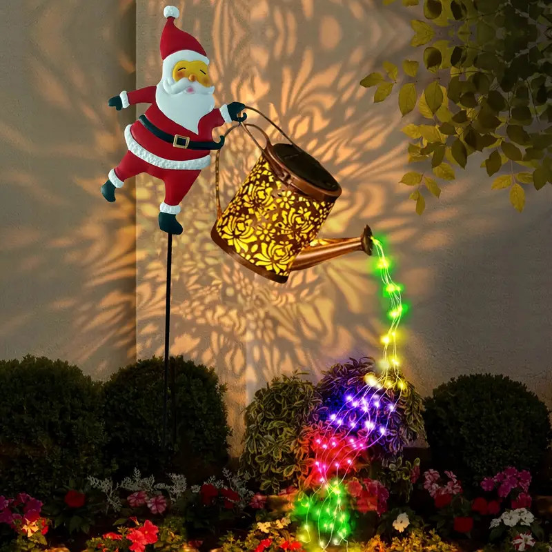 Natal Chaleira Solar Luzes Jardim Gramado Decorativas Santa Lâmpada À Terra LED Da Noite Ao Ar Livre Decoração Do