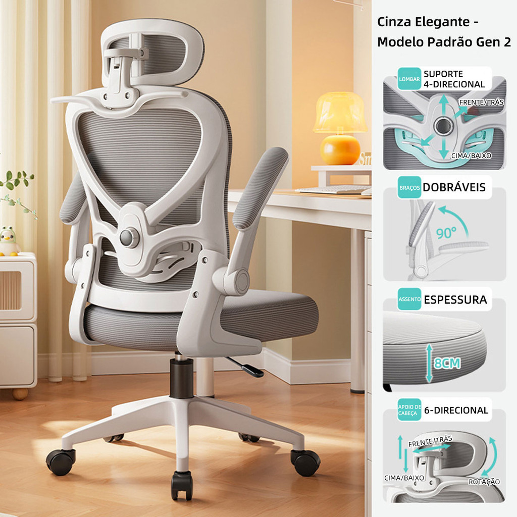 Cadeira Gamer Ergonômica Escritório Estudo Ajustável Apoio Lombar ...