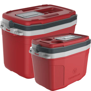 Kit Praia Pesca Caixa Cooler Térmico Grande 32L E Pequeno 20L Termolar Cor Vermelha em Oferta na Shopee