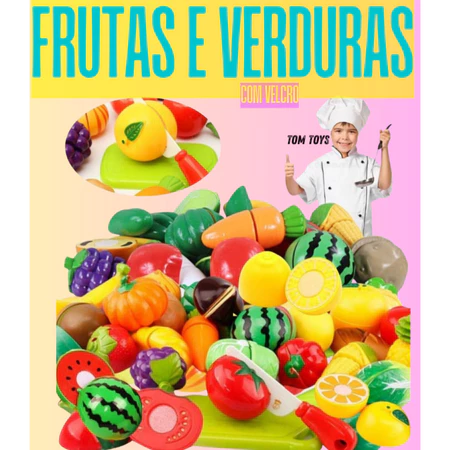 Kit Comidinha Frutas e Verduras Cortar Com Velkro Velcro Brinquedo Crec Crec Peças Infantil