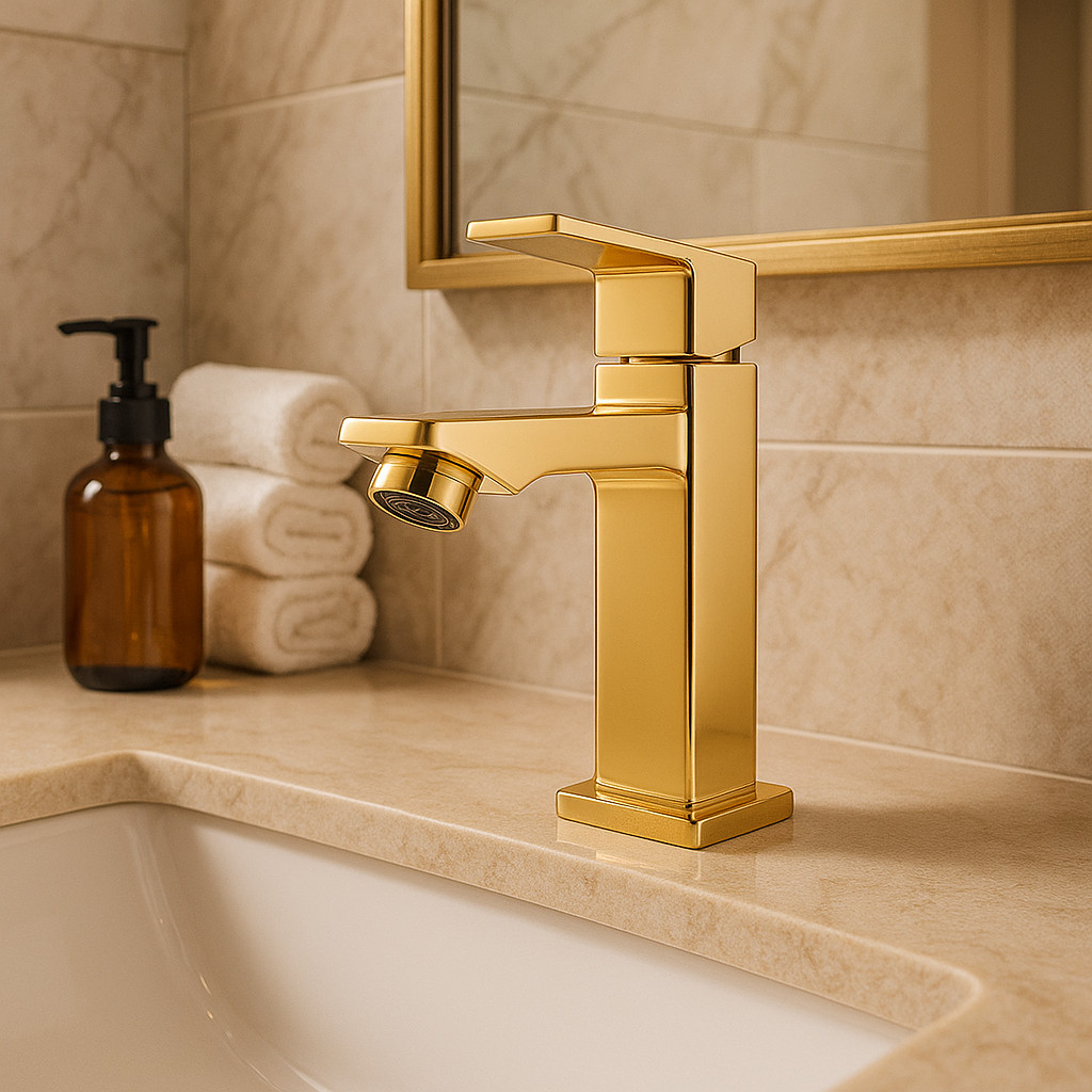 Torneira Para Banheiro Dourada Ouro Lavabo Luxo Metal Original | Shopee ...