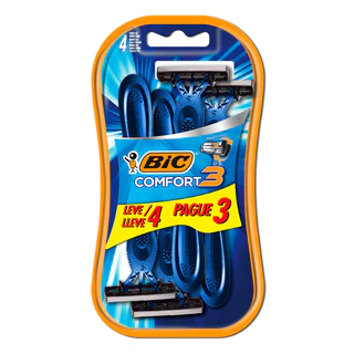 Barbeador descartável Confort3 Azul 4 unidades Bic em Oferta na Shopee