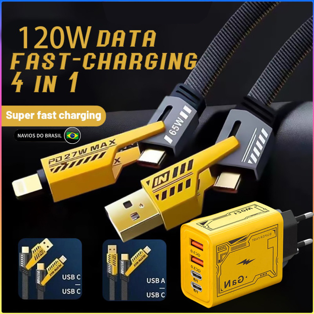 120W Fast Charging Type C Adapter Charger Dual Port 2C+2USB With 4in1 ...