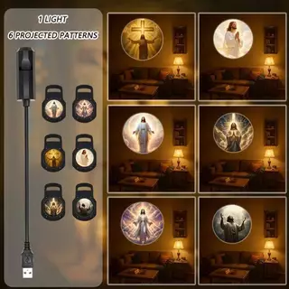 PFG Doze Padrões USB Luz De Projeção De Personagem Religioso Lâmpada Noturna Compacta Para Dormitório Uso De Escritório
