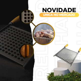 Grelha De Aço 25x33,5cm Tela Moeda Com Cabo Madeira Resistente Para Churrasco Churrasqueira