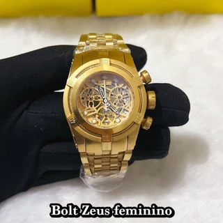 Relógio Feminino Invicta Zeus Magnum Linha Gold Pulseira de Aço Brind 2 Com Caixa
