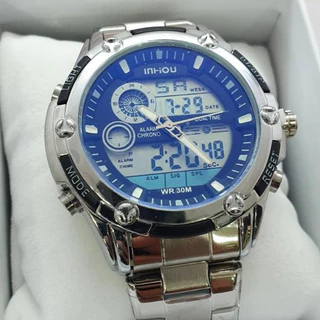 Relógio Masculino Ana-digi Metal Resistente a Água Marca Inhou Modelo 1313B 46mm