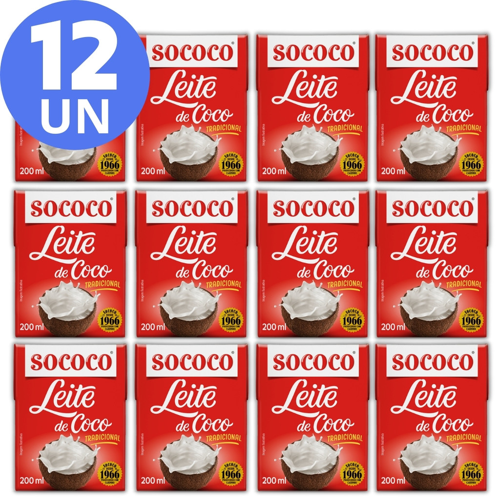 Pack 12un Leite de Coco Sococo Tradicional 200ml caixinha Tetra Pack ...