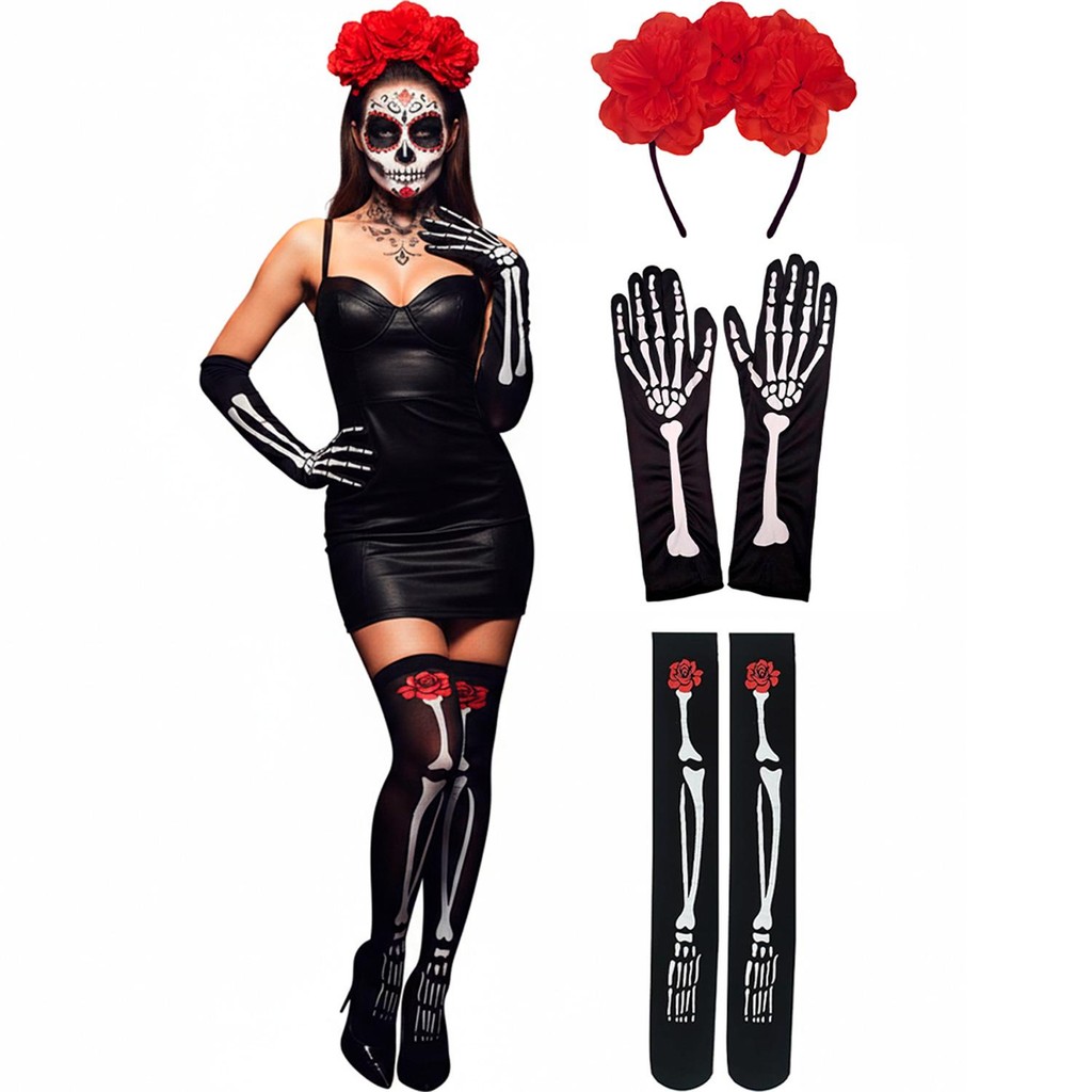 Kit Fantasia Caveira Mexicana Adulta Fantasia Halloween Feminina Barata ...
