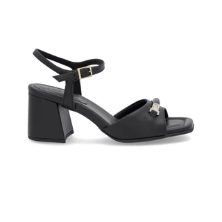 Sandália Salto Bloco Preta Couro Bico Quadrado Usaflex em Oferta na Shopee