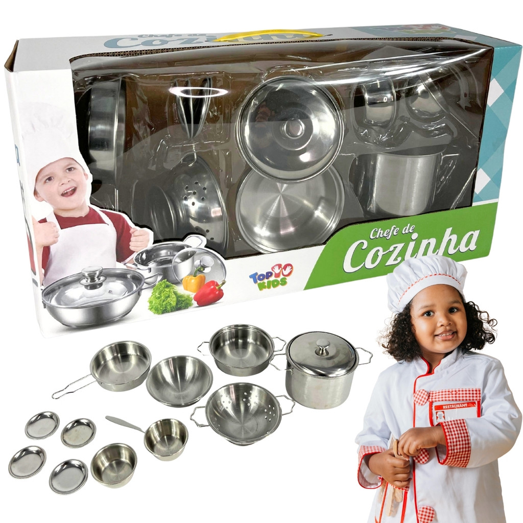 Kit Panelinhas De Inox Cozinha Infantil Brinquedo Alumínio Inox ...