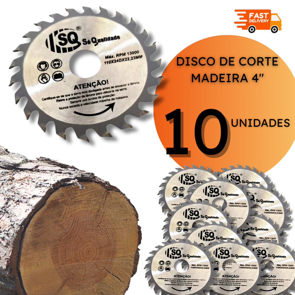 Discos para Cortar Madeira MDF 4" Serra Circular Pedreiro Marcenaria ...