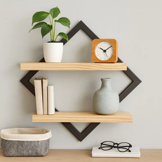 Quadro Decorativo Em Pinus Prateleira Dupla Nicho Expositor Organizador Decoração De Parede Com Bordas em Oferta na Shopee