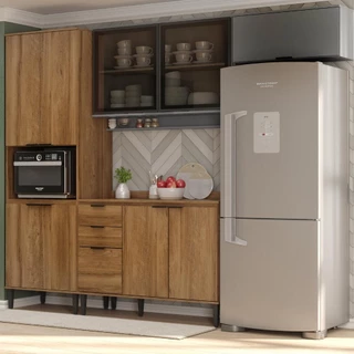 Armário de Cozinha Completa Miami Motion Carraro Freijó com Cinza Titânio em Oferta na Shopee