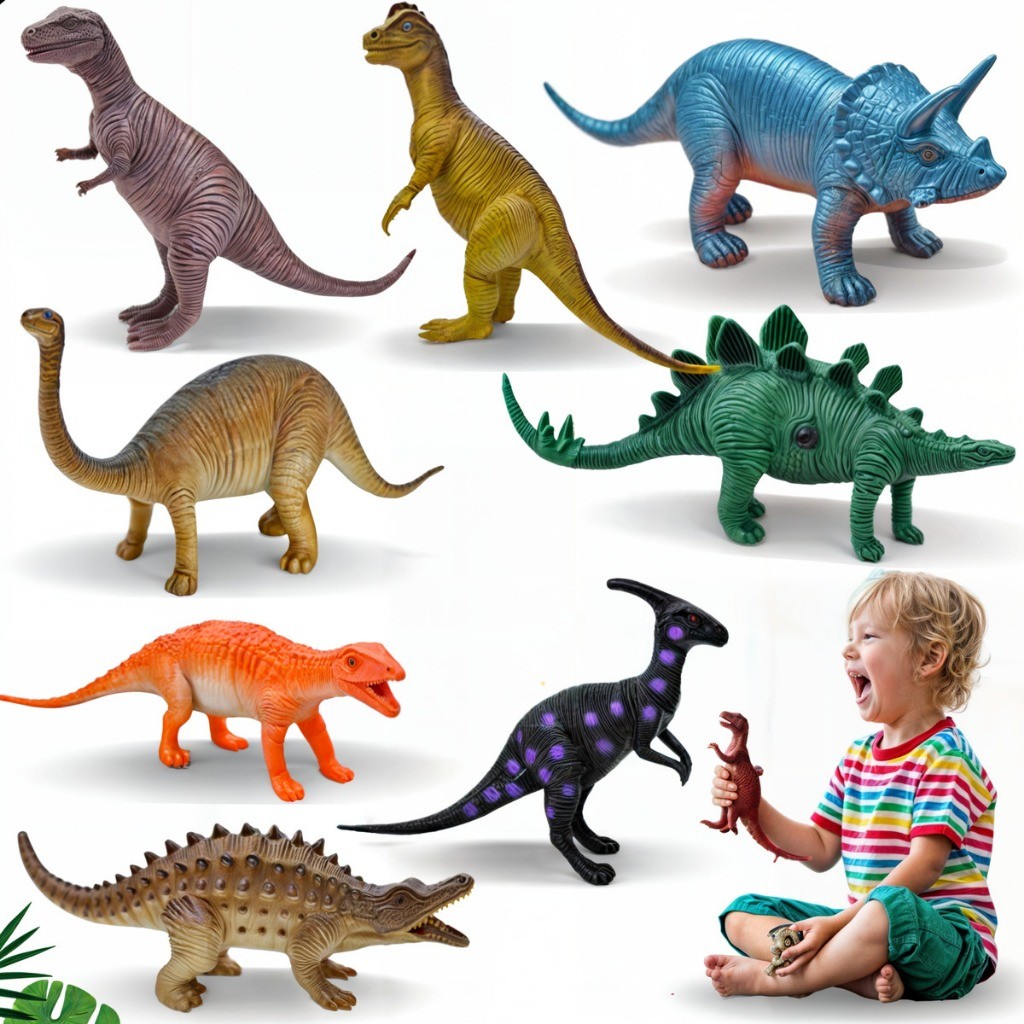 Kit Com 8 Dinossauros Emborrachado Grandes - Dino World Brinquedo ...