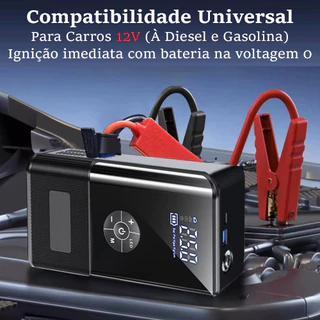 4 em 1 - Auxiliador Partida Compressor de Ar PowerBank Portátil Multifuncional Carregamento 12V