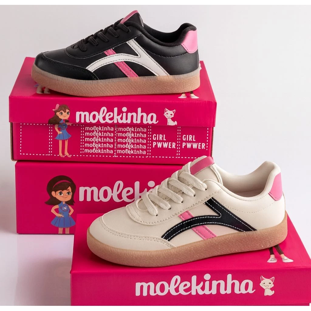 Tênis infantil menina rosa com detalhes brancos