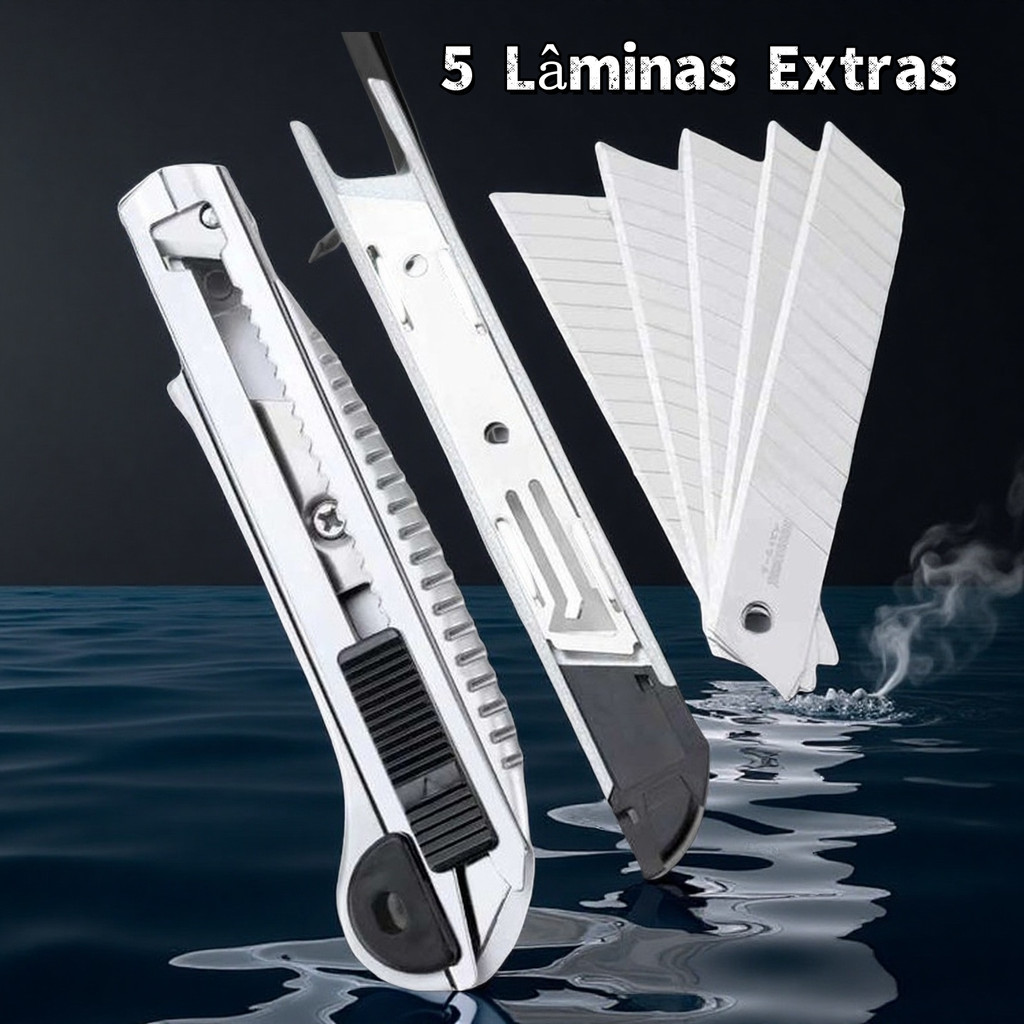 Estilete De Metal Profissional 18mm + 5 Lâminas Extras w-13