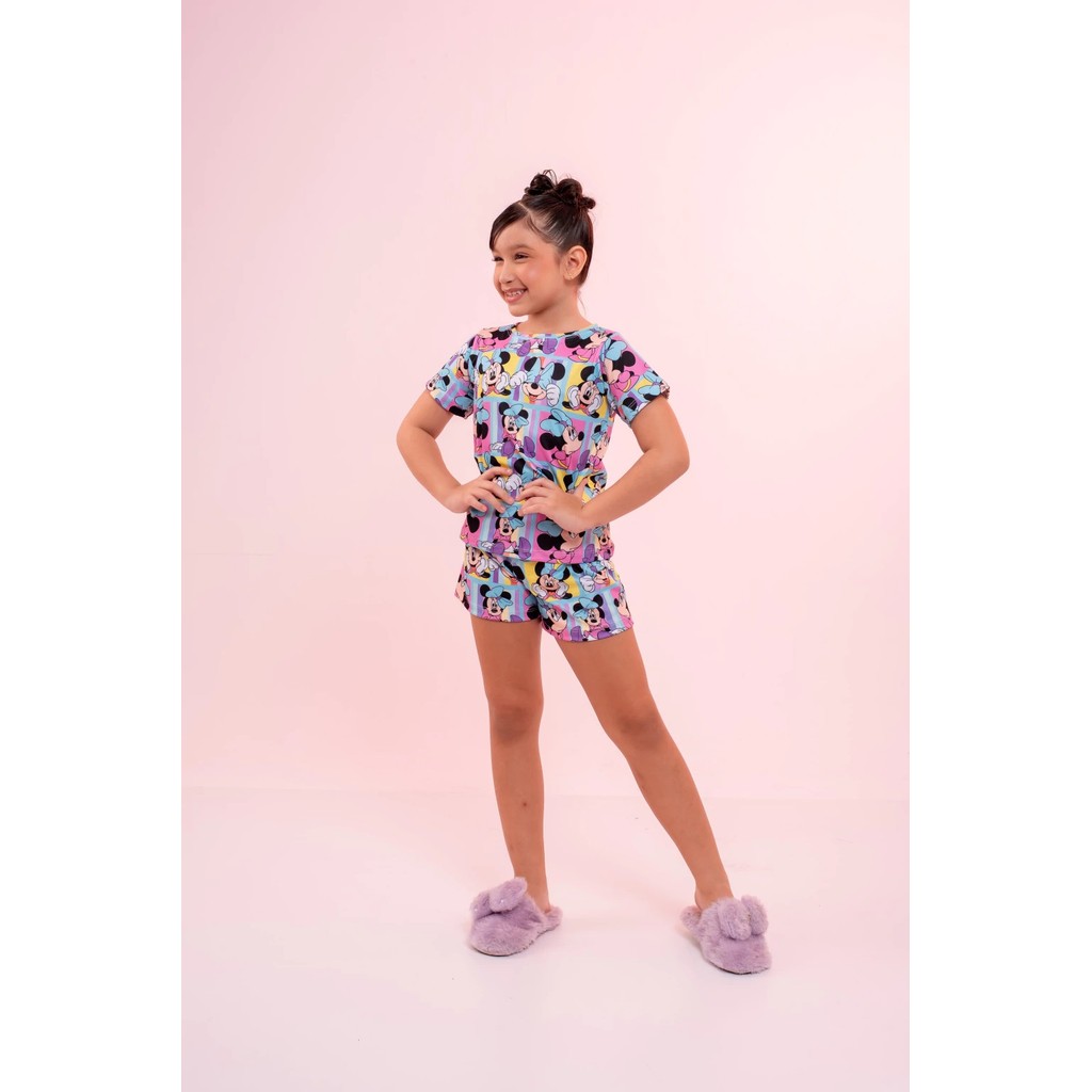 Pijama kids Manga Curta Personagens Minnie Quadros em Oferta na Shopee
