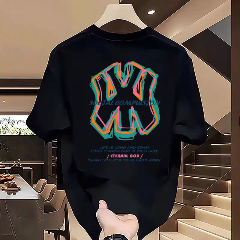 Camiseta casual da moda de verão, gola redonda, tamanho grande, solta, estilo unissex