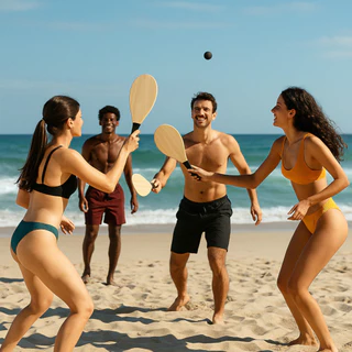 Kit 2 Raquete Madeira Frescobol Praia e 1 Bola Borracha em Oferta na Shopee