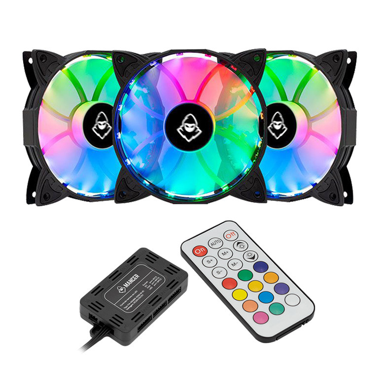 Kit 03 Coolers ventoinha RGB c/ controladora Mancer Z100 RGB