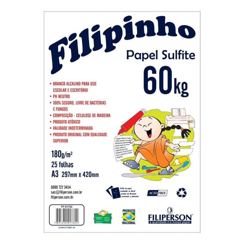 Bloco Sulfite A3 180g 60kg C/ 25 Folhas Filiperson 01782 | Shopee Brasil
