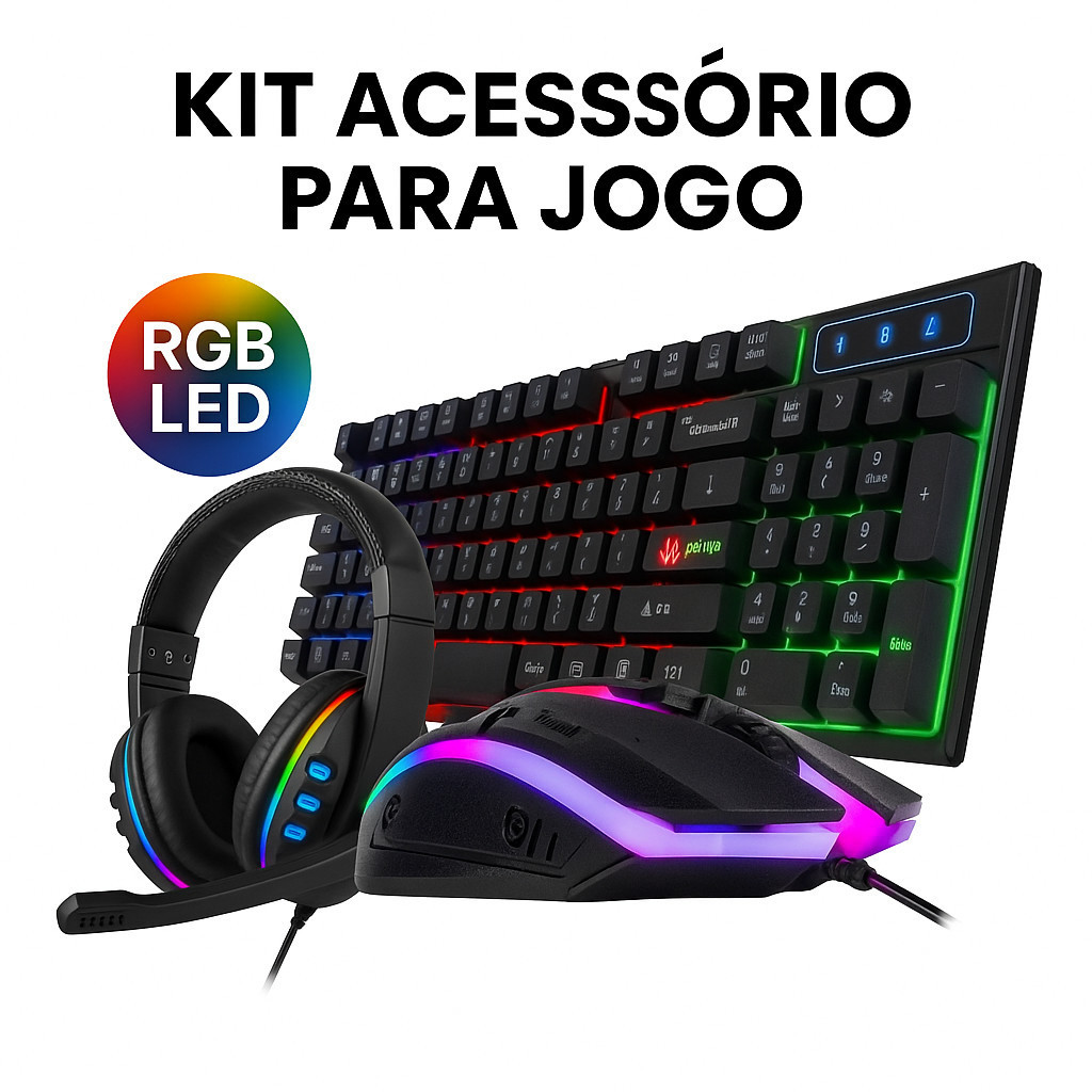 Kit Gamer 3 em 1 - Teclado RGB, Mouse com LED e Headset com Microfone ...