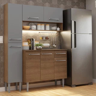Armário de Cozinha Compacta 137 cm Rustic/Cinza Emilly Madesa 012 em Oferta na Shopee