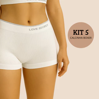 Kit 5 Calcinhas Boxer Canelada Shortinho Sem Costura Cueca Feminina Poliamida Importada MK