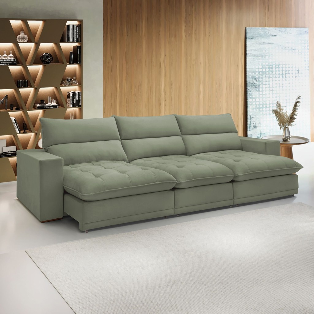Sofá Retrátil e Reclinável 3,20m Boucle Verde Martinho Verde | Shopee ...