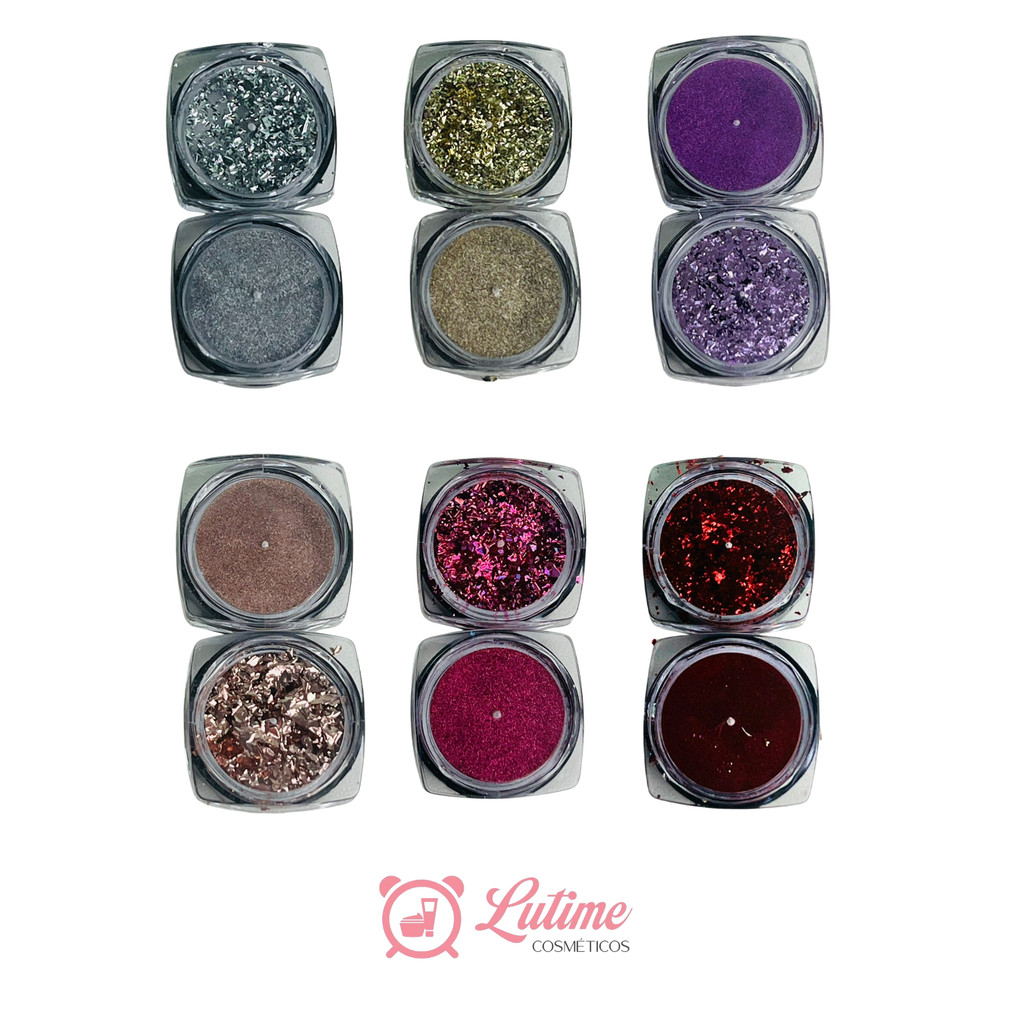 Kit Pó Cromado + Flake Decoração P/Unhas | Shopee Brasil