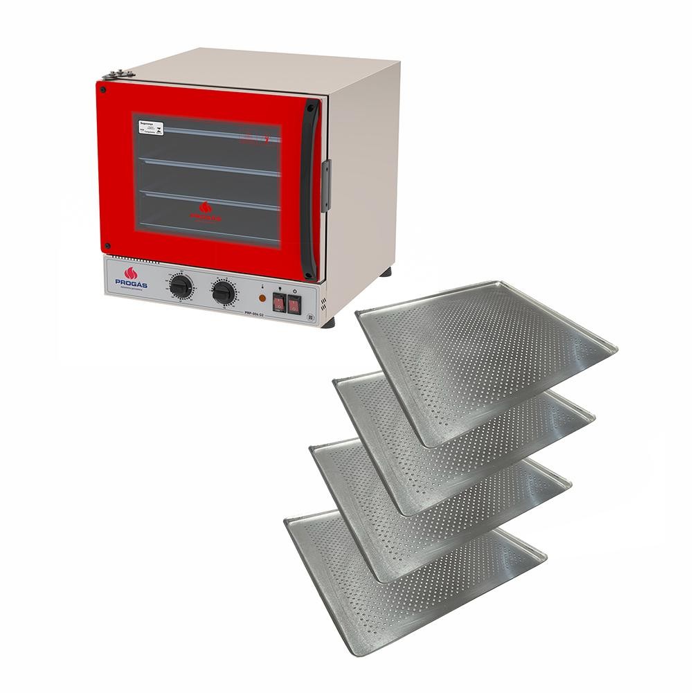 Forno Turbo Prp-004 g2 127v Vermelho Progás + 4 Assadeiras C