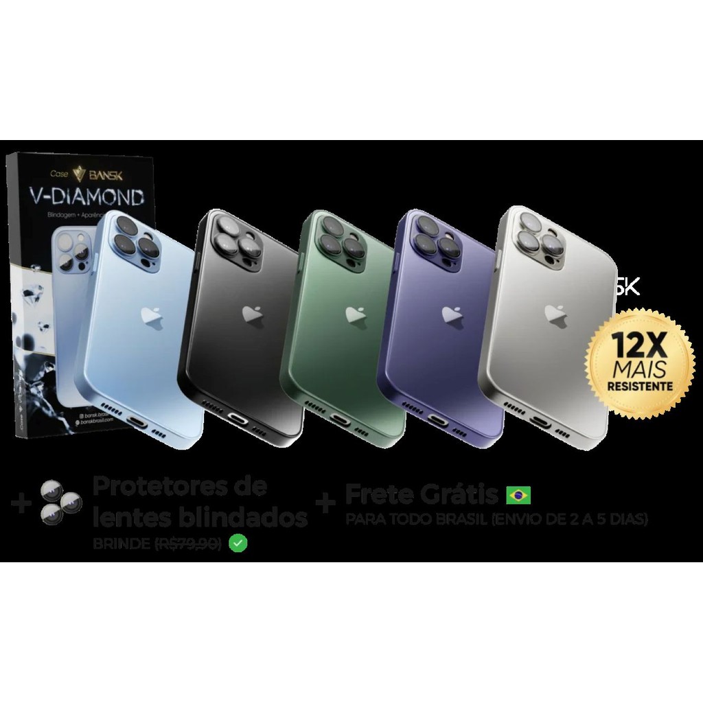 Capa Blindada V-Diamond Bansk 16PRO com Vidro Temperado Fosco | Proteção Premium e Design Fosco