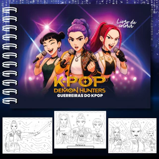 Livro De Colorir Guerreiras Do K-pop Demon Hunters Capa Dura 50 Páginas 180g A5 Laminação Holográfica Com Acetato