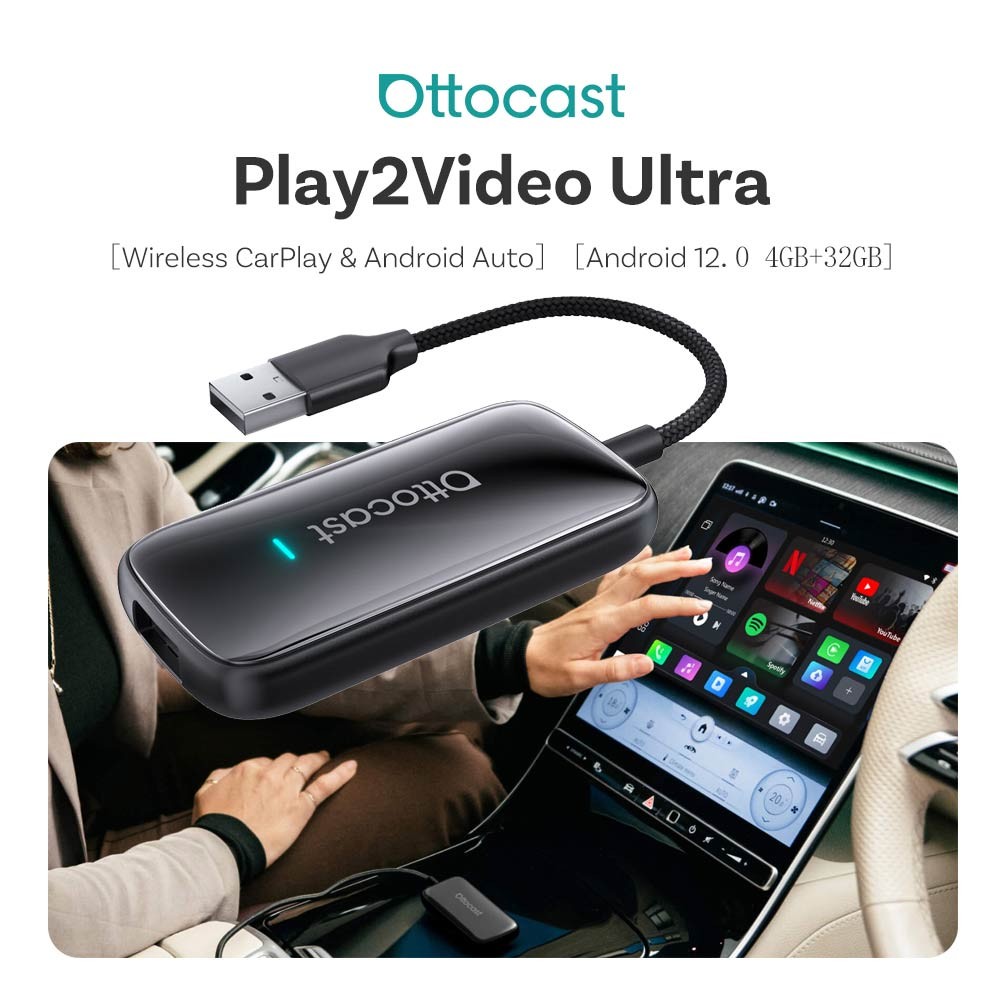 Ottocast Play2Video Ultra Ai Box Adaptador Automático Sem Fio