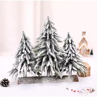 Mini Árvore Natal Decoração Natalina Nevada Decorativa em Base de Madeira - 2pcs / 3pcs Festa