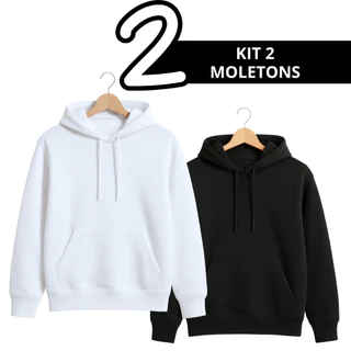 Kit 2 Moletom Canguru Premium Flanelado Algodão Confortável Sem Estampa Liso Unissex