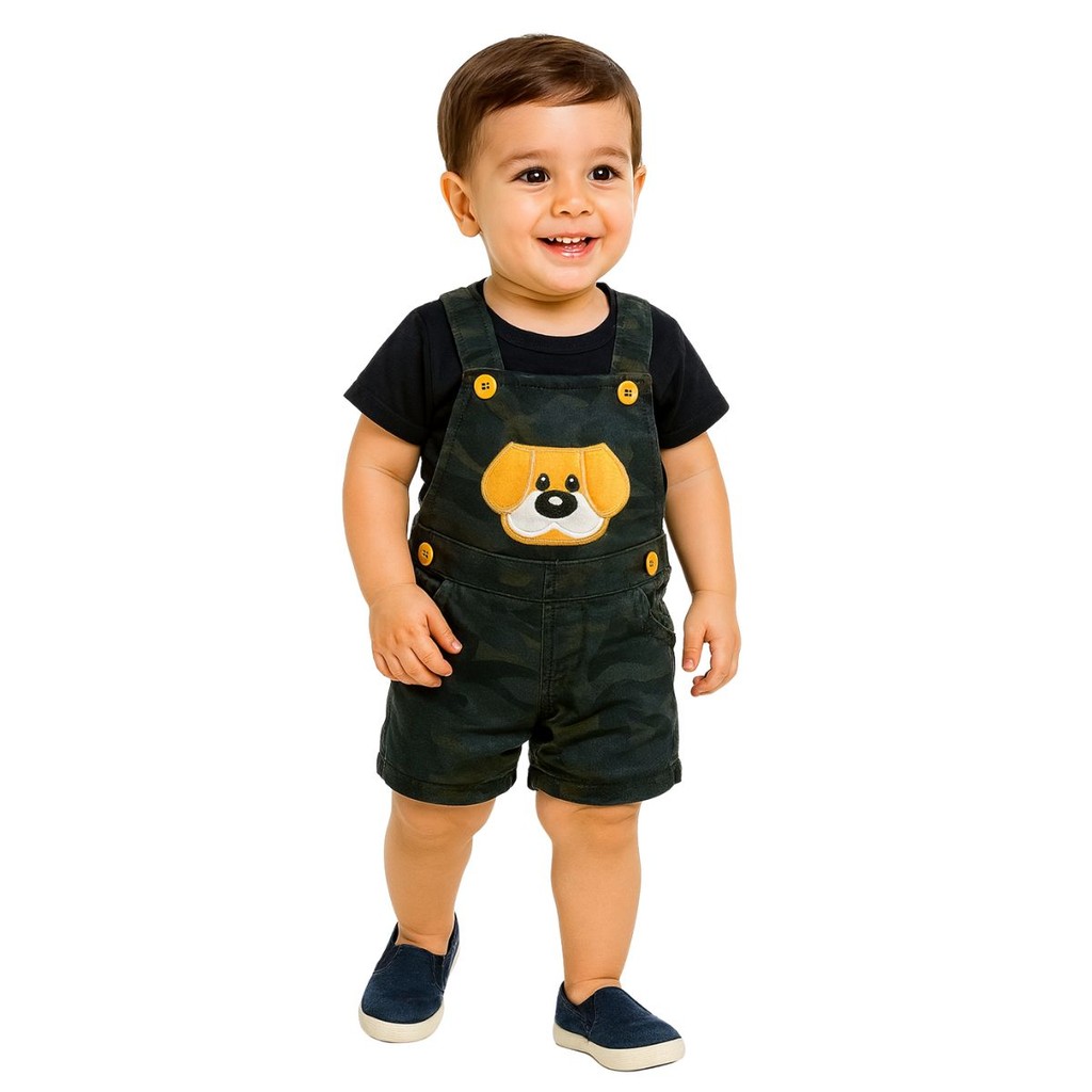 Roupas De Bebê Jardineira Brim Jeans Cachorrinho Infantil em Oferta na Shopee
