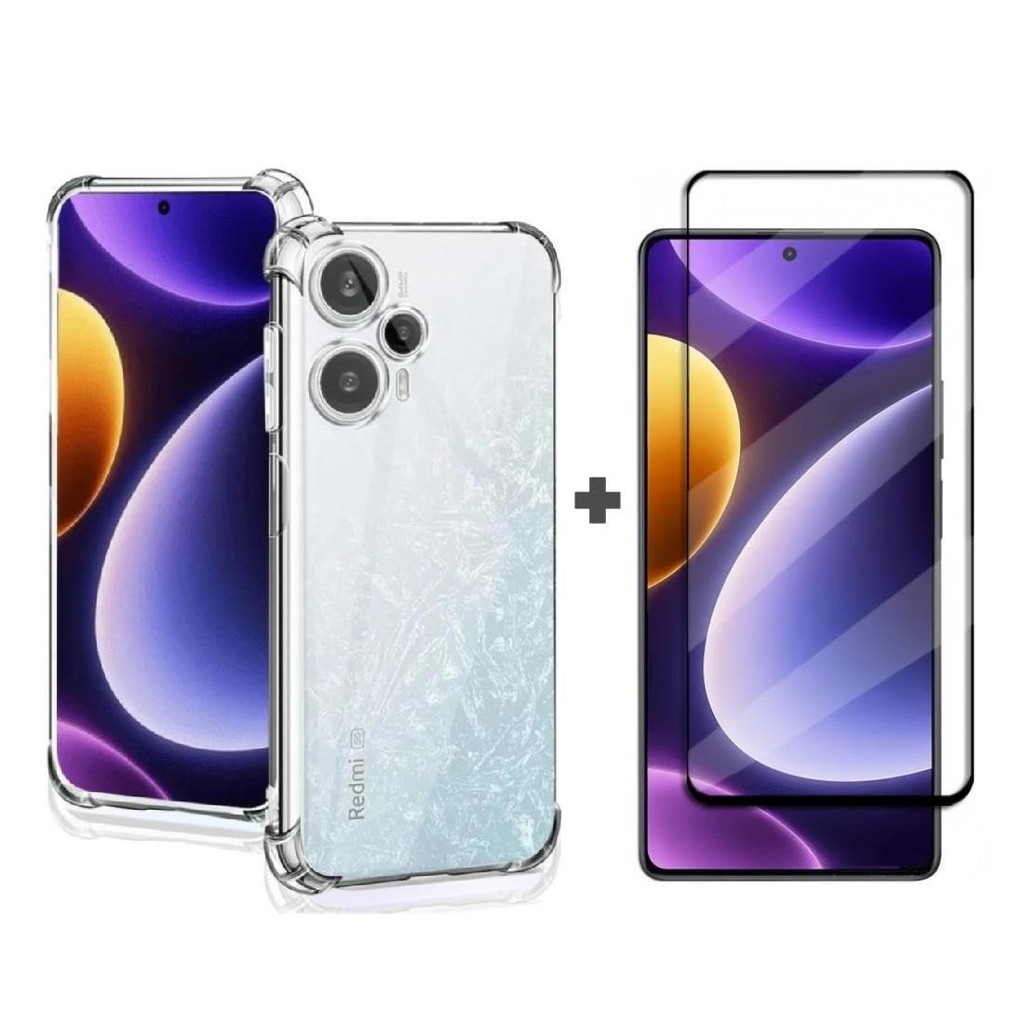 Película + Capa Para Poco F5. Kit Capinha Transparente e Pelicula Vidro 3D Xiaomi Mi