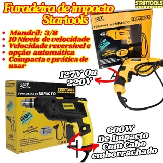 Furadeira De 600W Impacto Startools 10mm 220v Ou 127v Com Cabo Emborrachado Com Chave De Mandril em Oferta na Shopee