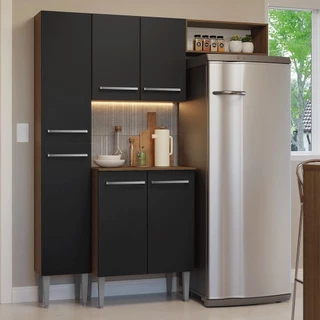 Armário de Cozinha Compacta 156 cm Rustic/Preto Emilly Madesa 03 em Oferta na Shopee