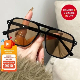 Óculos de sol retro de dupla lente, grande estrutura, proteção UV, lentes oceânicas, moda minimalista unissex.
