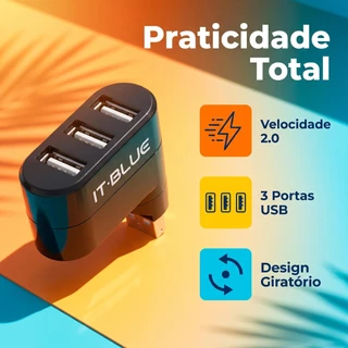Mini Hub Usb 3 Portas Alta Velocidade 2.0 Giratorio