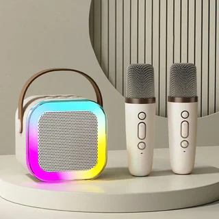 K12 Caixa de som sem fio com 2 microfone Karaokê entretenimento familiar mini Alto-falante Bluetooth portátil em Oferta na Shopee